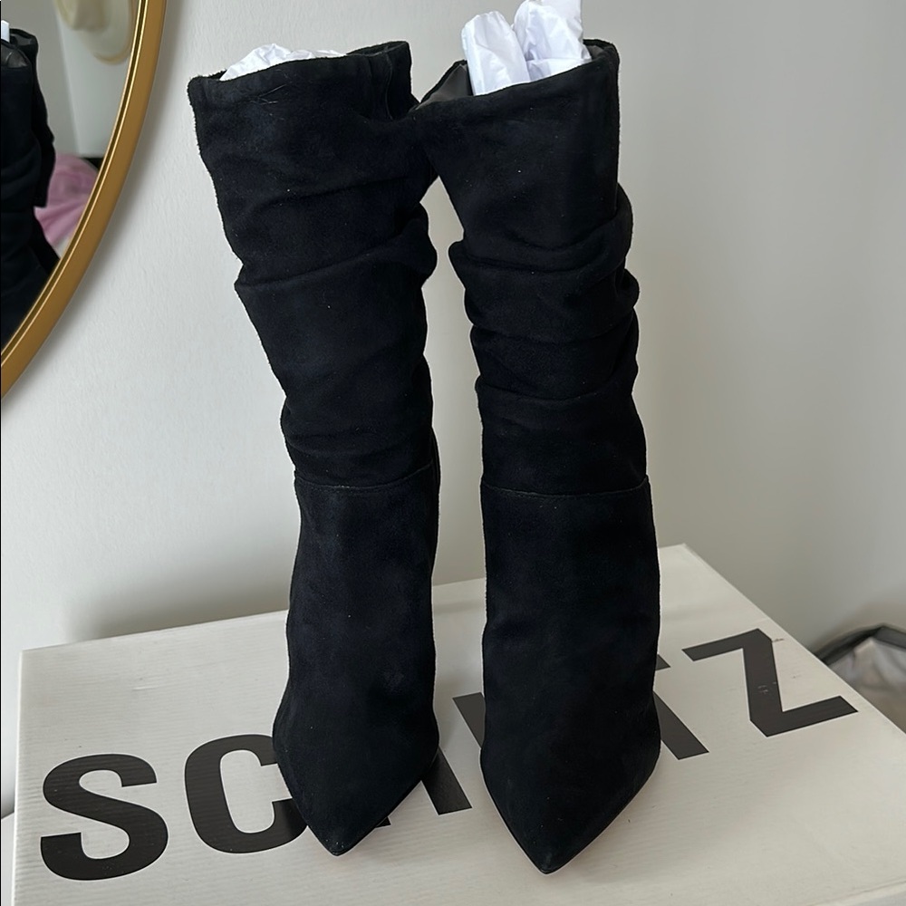 SCHUTZ Black Heeled Suede Boots